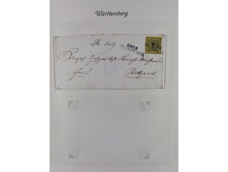 1851/1920, interessante gestempelte Sammlung mit 27 Briefen, dabei “MERGENTHEIM” L2 klar auf 1851 6 Kr. auf Brief nach Würzbu