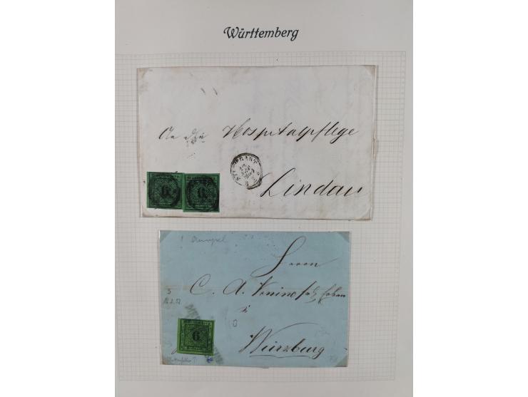 1851/1920, interessante gestempelte Sammlung mit 27 Briefen, dabei “MERGENTHEIM” L2 klar auf 1851 6 Kr. auf Brief nach Würzbu