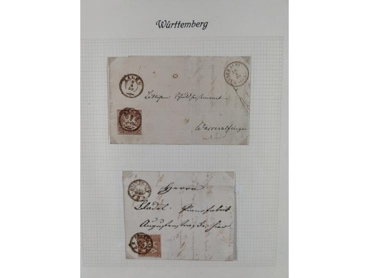 1851/1920, interessante gestempelte Sammlung mit 27 Briefen, dabei “MERGENTHEIM” L2 klar auf 1851 6 Kr. auf Brief nach Würzbu