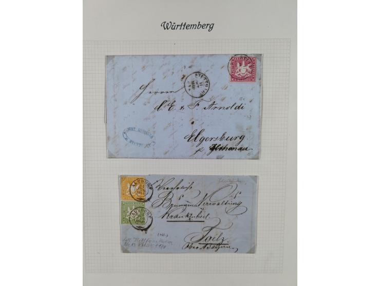 1851/1920, interessante gestempelte Sammlung mit 27 Briefen, dabei “MERGENTHEIM” L2 klar auf 1851 6 Kr. auf Brief nach Würzbu