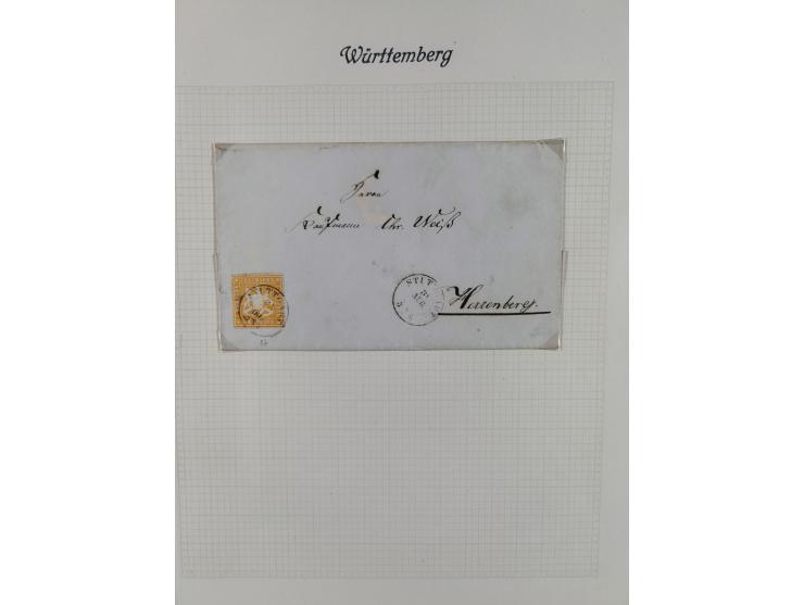 1851/1920, interessante gestempelte Sammlung mit 27 Briefen, dabei “MERGENTHEIM” L2 klar auf 1851 6 Kr. auf Brief nach Würzbu