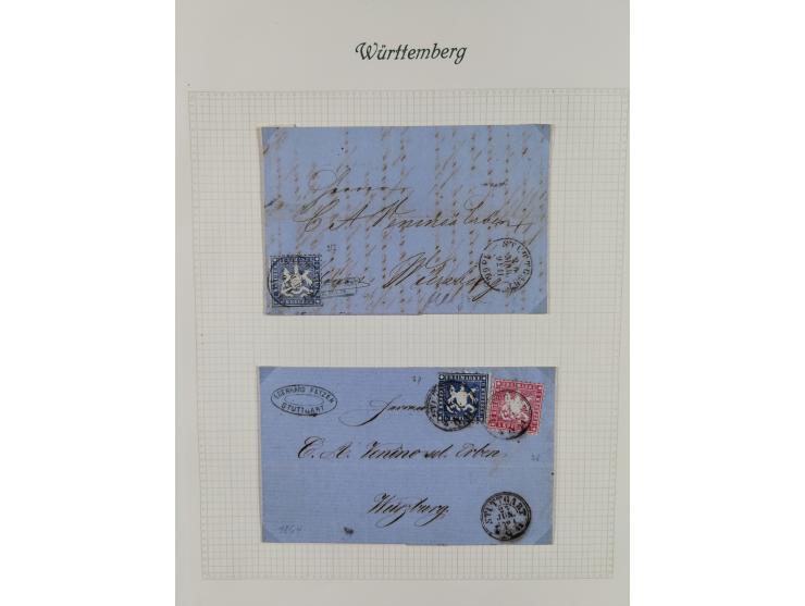 1851/1920, interessante gestempelte Sammlung mit 27 Briefen, dabei “MERGENTHEIM” L2 klar auf 1851 6 Kr. auf Brief nach Würzbu