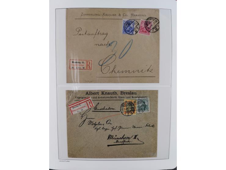 1900/1922, Sammlung von 75 Briefen und Karten mit Einzel-, Mehrfach- und Mischfrankaturen, Verwendungsformen Einschreiben, Ei