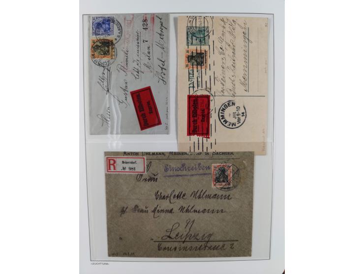 1900/1922, Sammlung von 75 Briefen und Karten mit Einzel-, Mehrfach- und Mischfrankaturen, Verwendungsformen Einschreiben, Ei