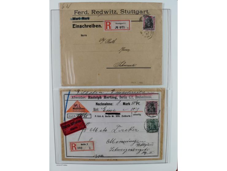 1900/1922, Sammlung von 75 Briefen und Karten mit Einzel-, Mehrfach- und Mischfrankaturen, Verwendungsformen Einschreiben, Ei