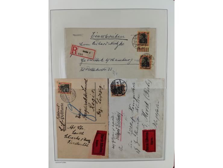 1900/1922, Sammlung von 75 Briefen und Karten mit Einzel-, Mehrfach- und Mischfrankaturen, Verwendungsformen Einschreiben, Ei