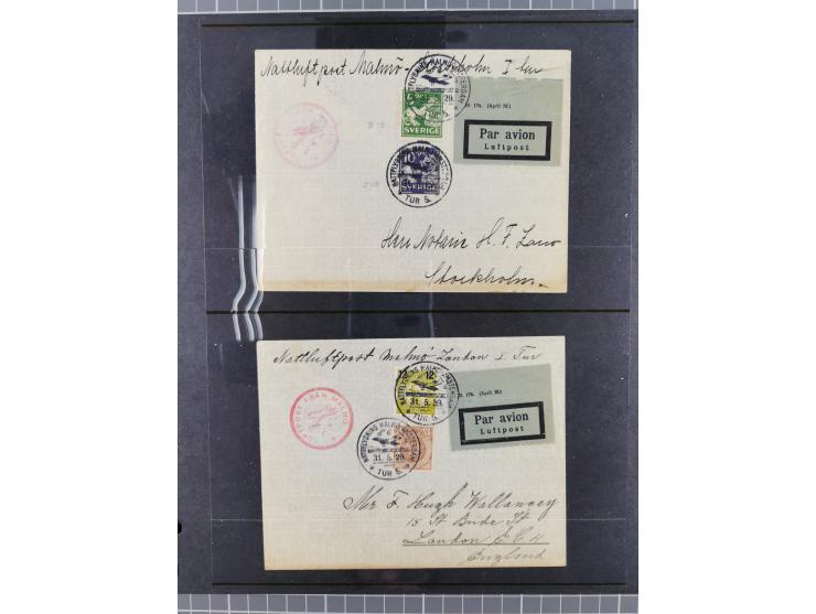 Schweden: 1929/45, kleine Sammlung mit 21 Luftpost-Briefen und Karten, dabei Bedarfspost, R-Briefe, Erstflüge und weiteren Be
