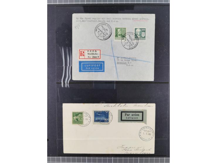Schweden: 1929/45, kleine Sammlung mit 21 Luftpost-Briefen und Karten, dabei Bedarfspost, R-Briefe, Erstflüge und weiteren Be