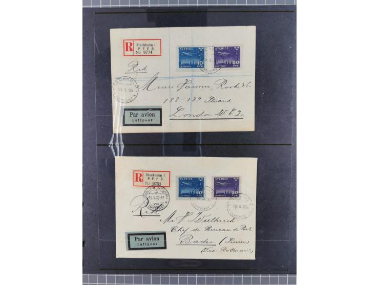 Schweden: 1929/45, kleine Sammlung mit 21 Luftpost-Briefen und Karten, dabei Bedarfspost, R-Briefe, Erstflüge und weiteren Be