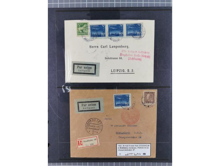 Schweden: 1929/45, kleine Sammlung mit 21 Luftpost-Briefen und Karten, dabei Bedarfspost, R-Briefe, Erstflüge und weiteren Be