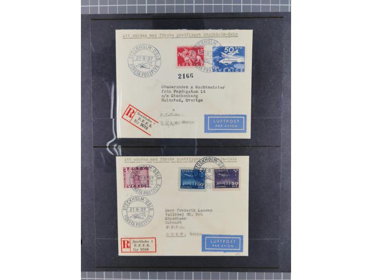 Schweden: 1929/45, kleine Sammlung mit 21 Luftpost-Briefen und Karten, dabei Bedarfspost, R-Briefe, Erstflüge und weiteren Be
