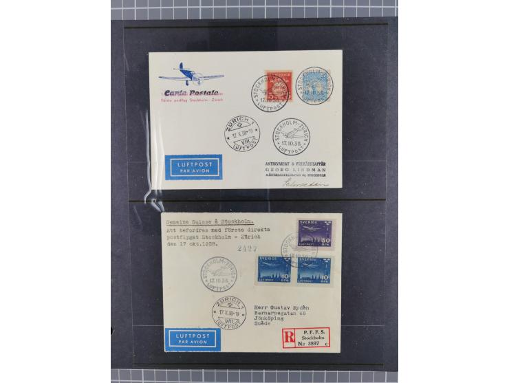 Schweden: 1929/45, kleine Sammlung mit 21 Luftpost-Briefen und Karten, dabei Bedarfspost, R-Briefe, Erstflüge und weiteren Be