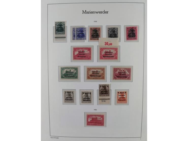 1920, postfrische/ungebrauchte und gestempelte Sammlung der Gebiete Oberschlesien, Marienwerder, Allenstein und Schleswig, da