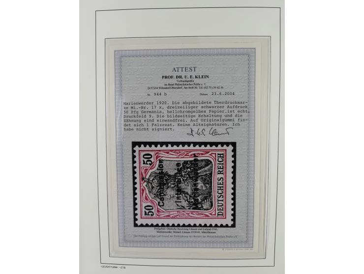 1920, postfrische/ungebrauchte und gestempelte Sammlung der Gebiete Oberschlesien, Marienwerder, Allenstein und Schleswig, da