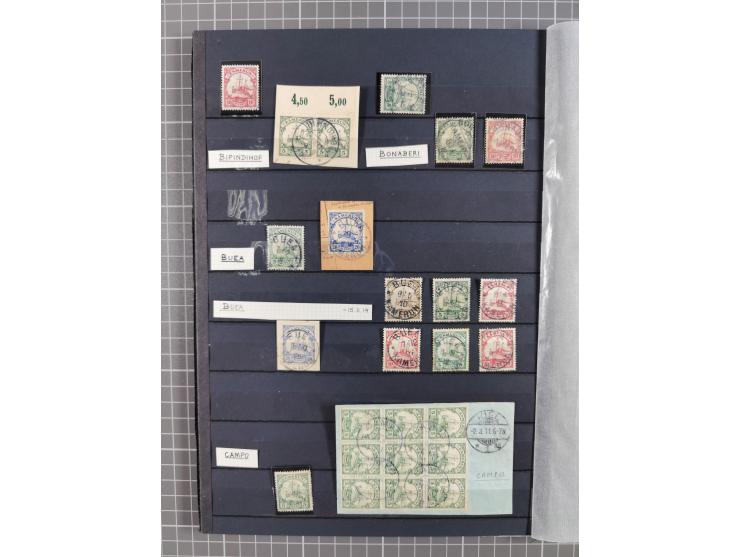 1900/14 (ca.), Abong-Mbang bis Victoria, umfangreiche Stempel-Sammlung auf losen Marken und vielen schönen Briefstücken mit ü