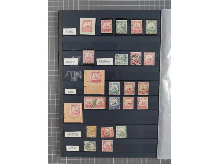 1900/14 (ca.), Abong-Mbang bis Victoria, umfangreiche Stempel-Sammlung auf losen Marken und vielen schönen Briefstücken mit ü