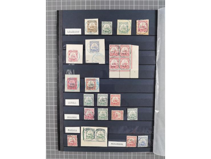 1900/14 (ca.), Abong-Mbang bis Victoria, umfangreiche Stempel-Sammlung auf losen Marken und vielen schönen Briefstücken mit ü