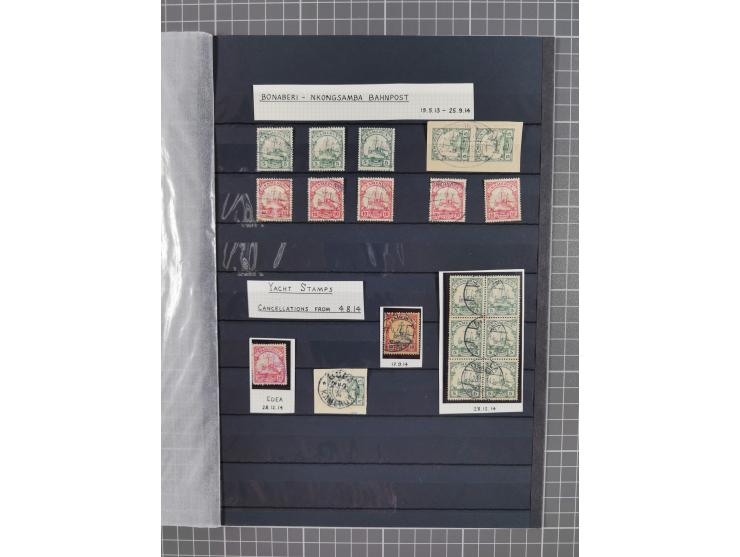 1900/14 (ca.), Abong-Mbang bis Victoria, umfangreiche Stempel-Sammlung auf losen Marken und vielen schönen Briefstücken mit ü