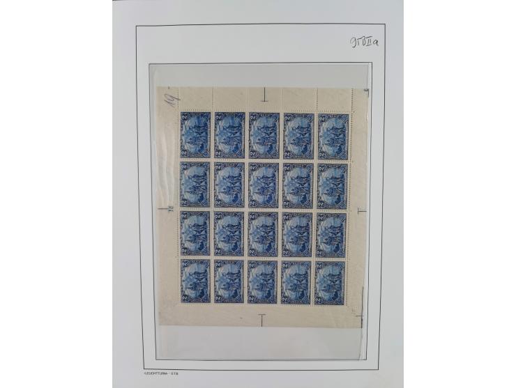 1915/1919, Kriegsdruck, 1 Mark bis 5 Mark, gez. B 25:17 Zähnungslöcher, vier Bogen zu 20 Marken, &nbsp;dabei 3 Mark mit waage