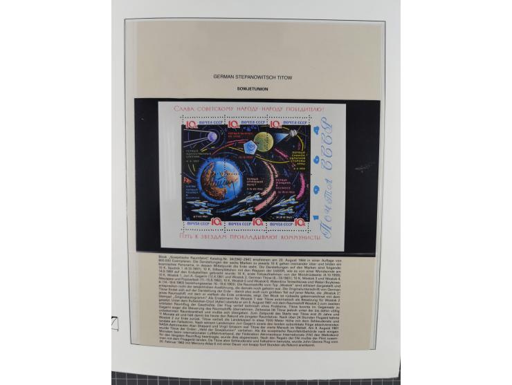 1962/2019, thematic collection with commemorative covers/cards and some MNH material, incl. imperfs, Romania 1971 Sojuz 11 so