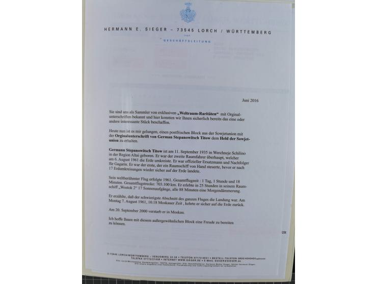 1962/2019, thematic collection with commemorative covers/cards and some MNH material, incl. imperfs, Romania 1971 Sojuz 11 so