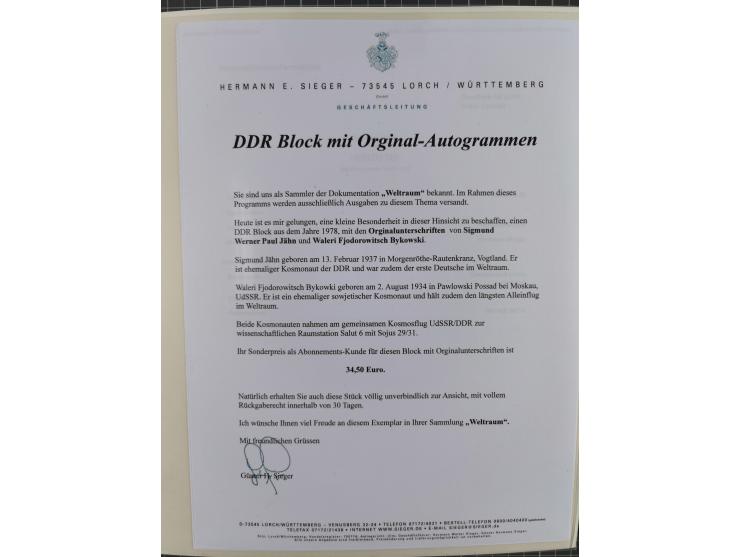 1962/2019, thematic collection with commemorative covers/cards and some MNH material, incl. imperfs, Romania 1971 Sojuz 11 so