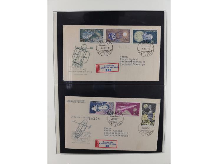1962/2019, thematic collection with commemorative covers/cards and some MNH material, incl. imperfs, Romania 1971 Sojuz 11 so