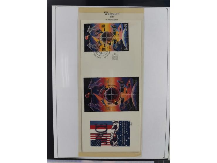 1962/2019, thematic collection with commemorative covers/cards and some MNH material, incl. imperfs, Romania 1971 Sojuz 11 so