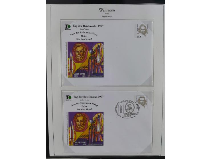 1962/2019, thematic collection with commemorative covers/cards and some MNH material, incl. imperfs, Romania 1971 Sojuz 11 so