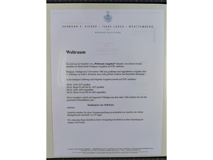 1962/2019, thematic collection with commemorative covers/cards and some MNH material, incl. imperfs, Romania 1971 Sojuz 11 so