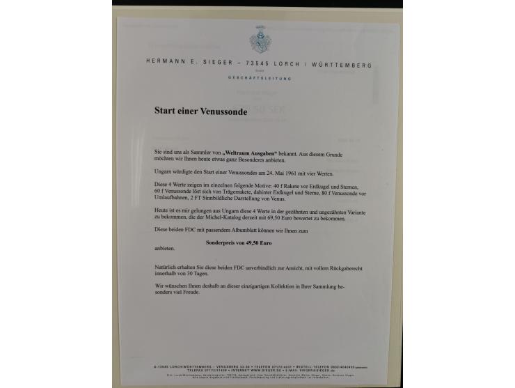 1962/2019, thematic collection with commemorative covers/cards and some MNH material, incl. imperfs, Romania 1971 Sojuz 11 so