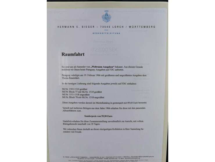 1962/2019, thematic collection with commemorative covers/cards and some MNH material, incl. imperfs, Romania 1971 Sojuz 11 so