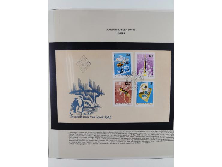 1962/2019, thematic collection with commemorative covers/cards and some MNH material, incl. imperfs, Romania 1971 Sojuz 11 so