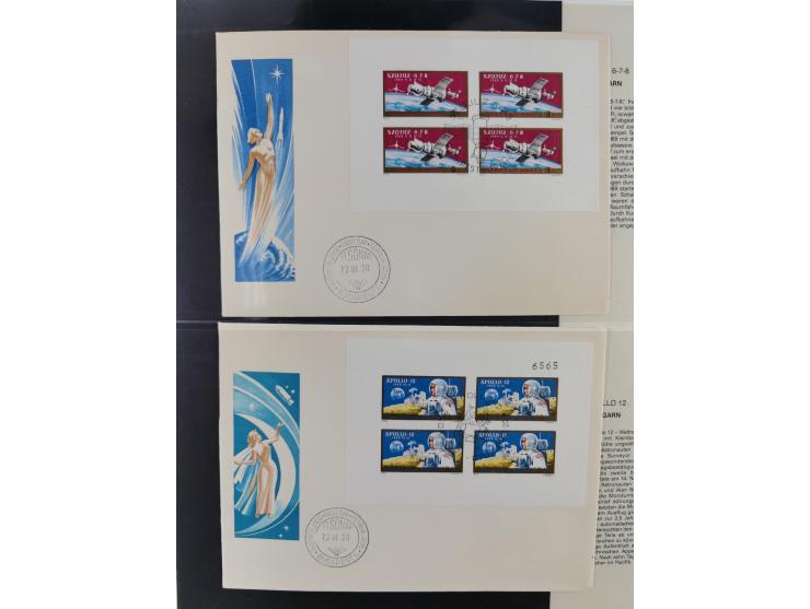 1962/2019, thematic collection with commemorative covers/cards and some MNH material, incl. imperfs, Romania 1971 Sojuz 11 so