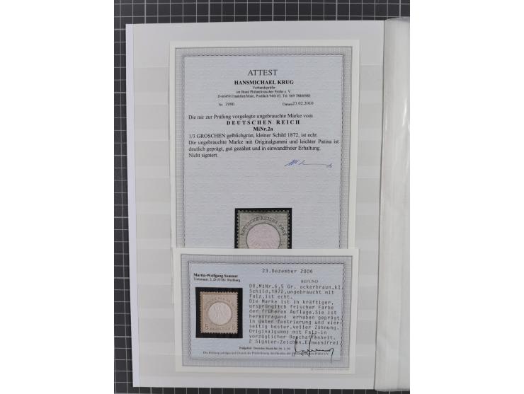 1872/1874, ungebrauchte/postfrische Sammlungspartie von 24 Marken mit Mi.-Nr. 1, 2a (Fotoattest Krug BPP), 3 (mehrfach signie