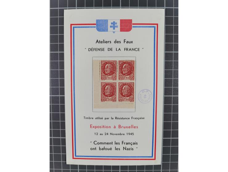 1944, Petain 1,50 Fr., kleine Spezialsammlung der Mi. 42, dabei ungezähnter und teilgezähnter Viererblock, Bogenteile, etc.