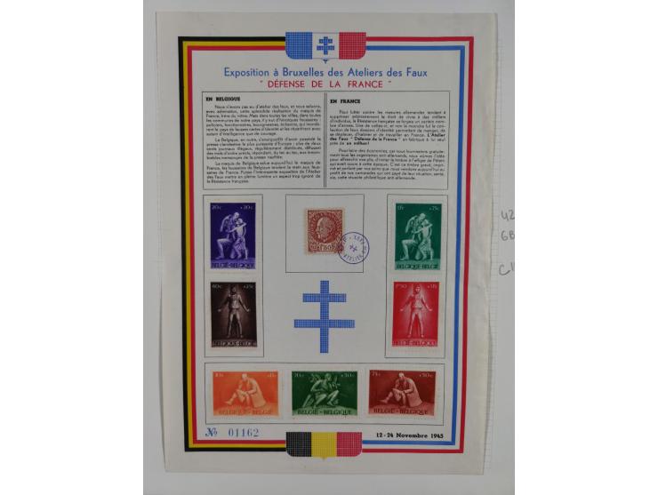 1944, Petain 1,50 Fr., kleine Spezialsammlung der Mi. 42, dabei ungezähnter und teilgezähnter Viererblock, Bogenteile, etc.