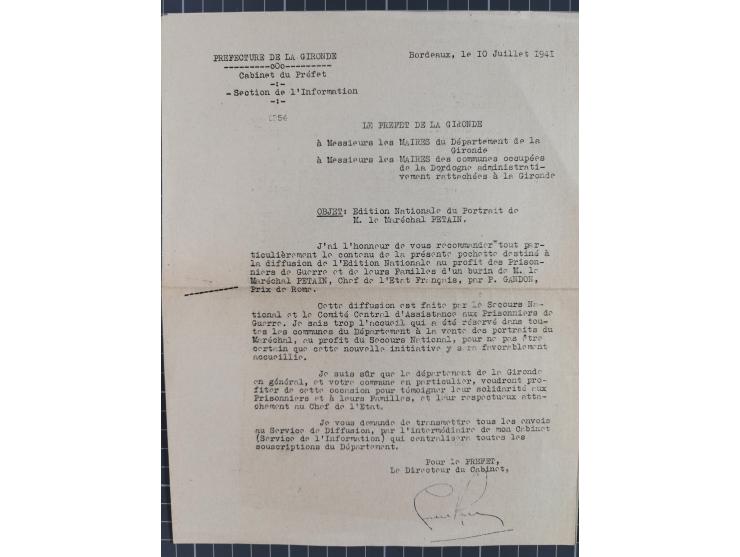 1944, Petain 1,50 Fr., kleine Spezialsammlung der Mi. 42, dabei ungezähnter und teilgezähnter Viererblock, Bogenteile, etc.