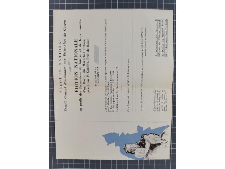 1944, Petain 1,50 Fr., kleine Spezialsammlung der Mi. 42, dabei ungezähnter und teilgezähnter Viererblock, Bogenteile, etc.