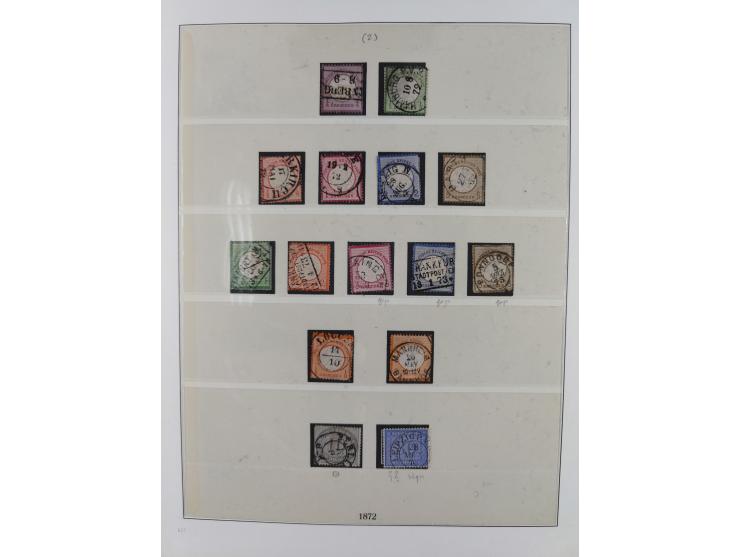 1872/1945, gestempelte reichhaltige Sammlung in 3 Bänden, vor 1900 stark spezialisiert mit Stempelbesonderheiten, Plattenfehl