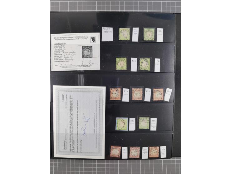 1872/1945, gestempelte reichhaltige Sammlung in 3 Bänden, vor 1900 stark spezialisiert mit Stempelbesonderheiten, Plattenfehl