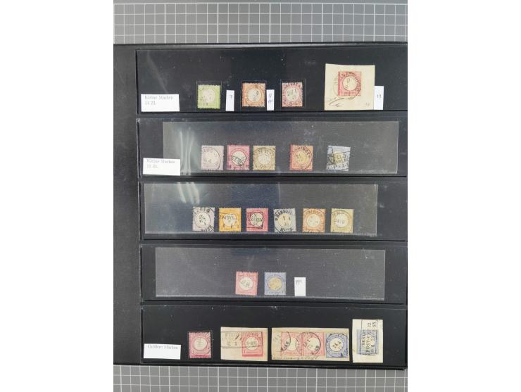 1872/1945, gestempelte reichhaltige Sammlung in 3 Bänden, vor 1900 stark spezialisiert mit Stempelbesonderheiten, Plattenfehl