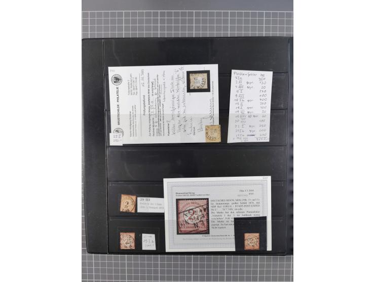 1872/1945, gestempelte reichhaltige Sammlung in 3 Bänden, vor 1900 stark spezialisiert mit Stempelbesonderheiten, Plattenfehl
