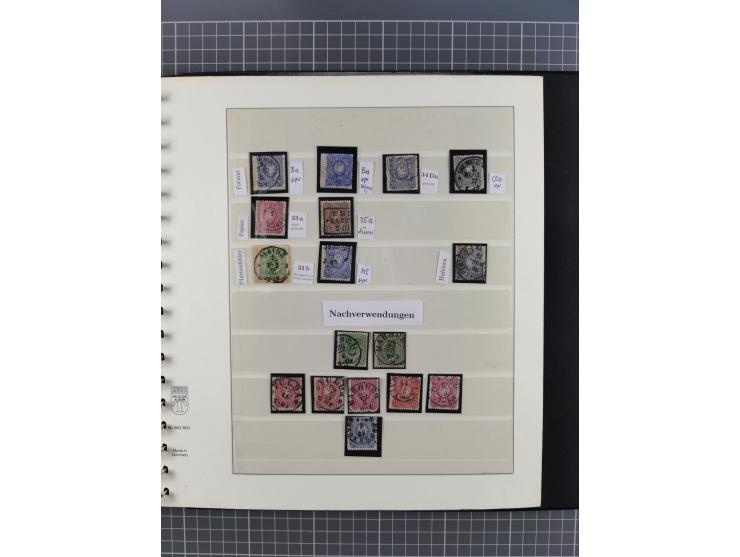 1872/1945, gestempelte reichhaltige Sammlung in 3 Bänden, vor 1900 stark spezialisiert mit Stempelbesonderheiten, Plattenfehl