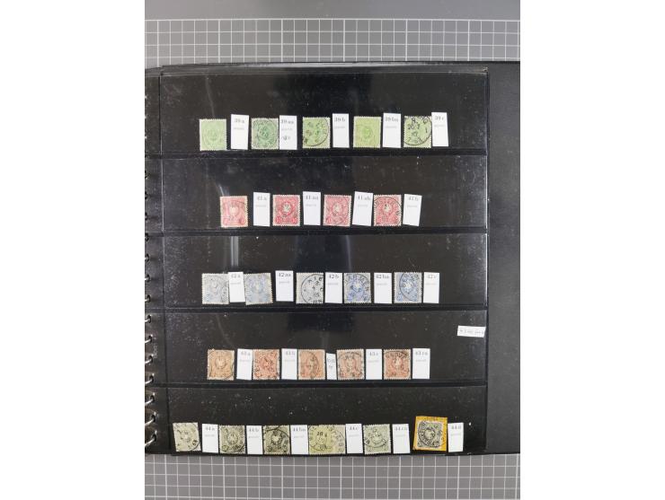 1872/1945, gestempelte reichhaltige Sammlung in 3 Bänden, vor 1900 stark spezialisiert mit Stempelbesonderheiten, Plattenfehl