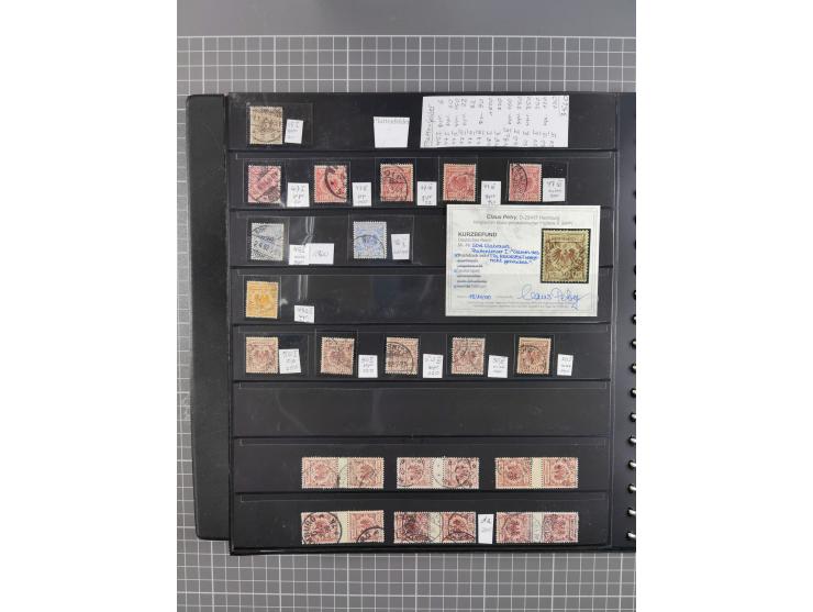 1872/1945, gestempelte reichhaltige Sammlung in 3 Bänden, vor 1900 stark spezialisiert mit Stempelbesonderheiten, Plattenfehl
