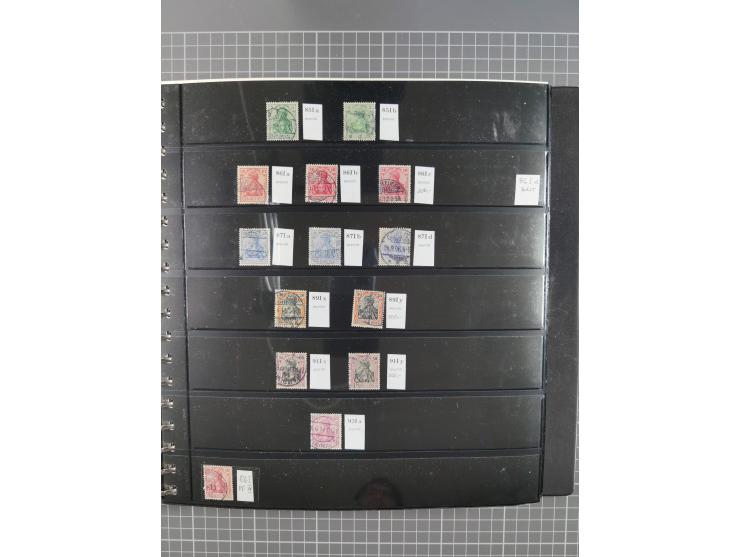 1872/1945, gestempelte reichhaltige Sammlung in 3 Bänden, vor 1900 stark spezialisiert mit Stempelbesonderheiten, Plattenfehl