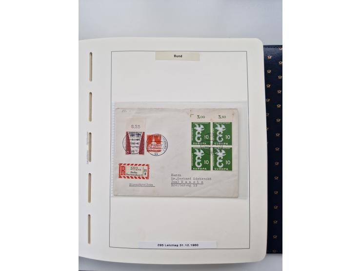 1949/90, umfangreiche Sammlung “Erst- und Letzttage” mit vielen losen Marken, Einheiten, kpl. Bogen, schönen Briefstücken, Br