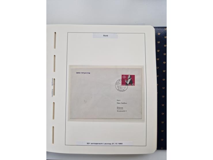 1949/90, umfangreiche Sammlung “Erst- und Letzttage” mit vielen losen Marken, Einheiten, kpl. Bogen, schönen Briefstücken, Br