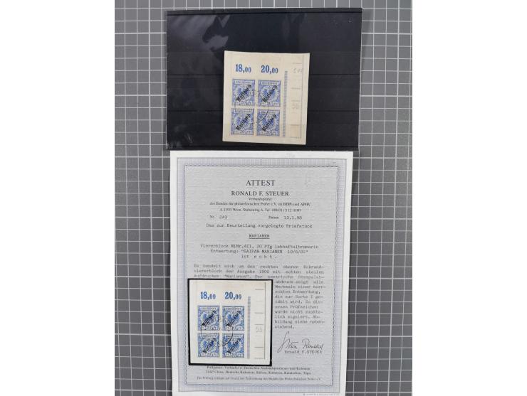 1872/1959, kleine Partie mit u.a. Marianen Mi.-Nr. 4II Eckrand-4er-Block auf Briefstück (FA Steuer BPP), Samoa 42c (3) auf Br